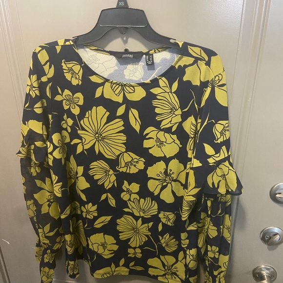 Dennis Basso Popover Top Ruffle Long Sleeve  Floral - Picture 1 of 6